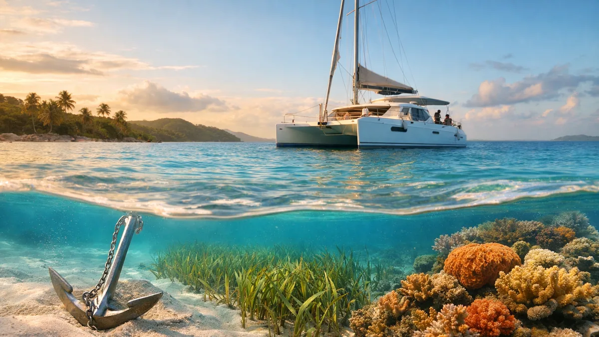 Eaux claires et fonds sableux vus depuis un bateau aux Antilles