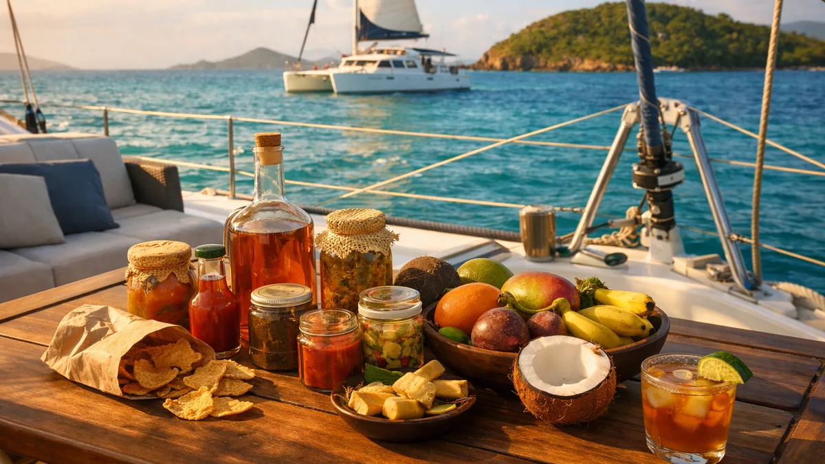 Produits locaux de Guadeloupe préparés pour l’avitaillement du bateau