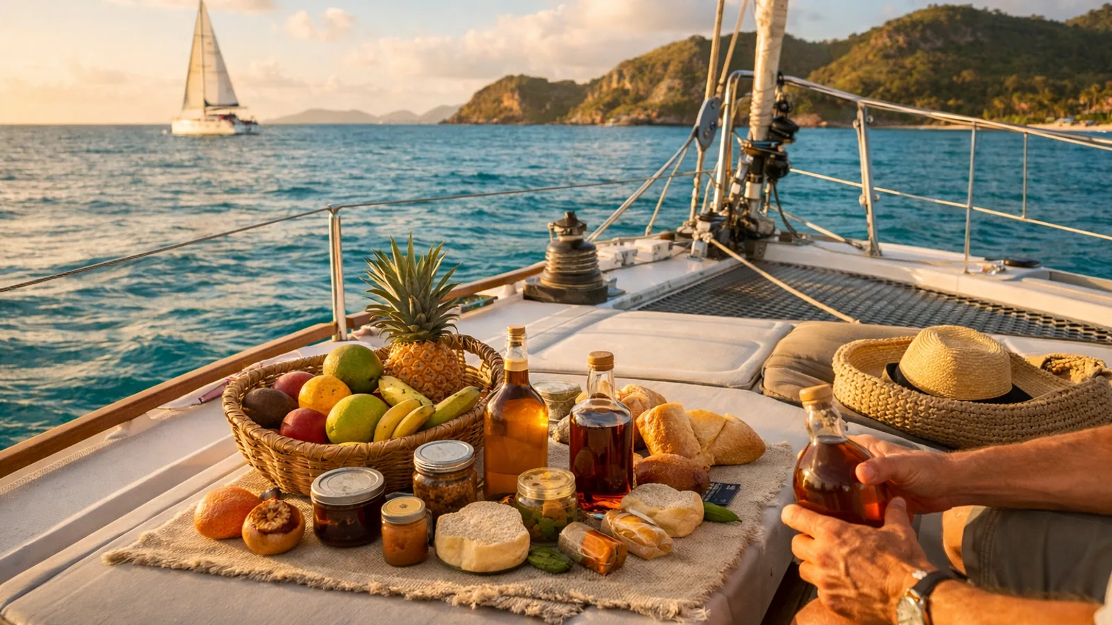 Produits locaux de Guadeloupe préparés pour l’avitaillement du bateau