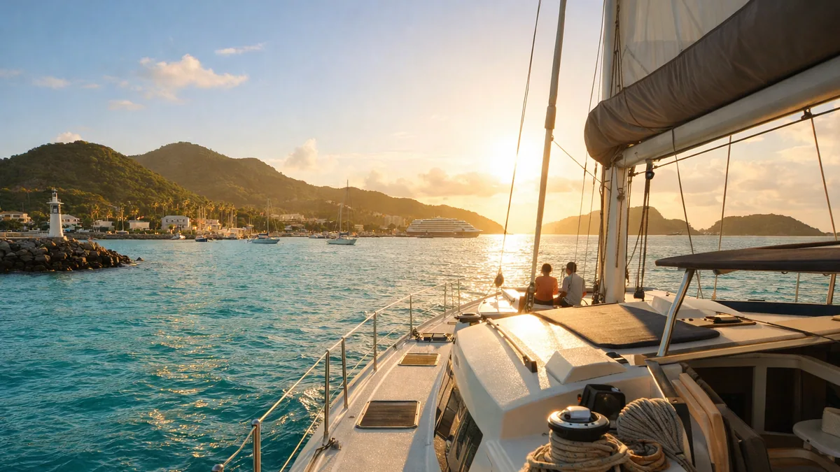 Voilier approchant la marina au retour d’une croisière en Guadeloupe
