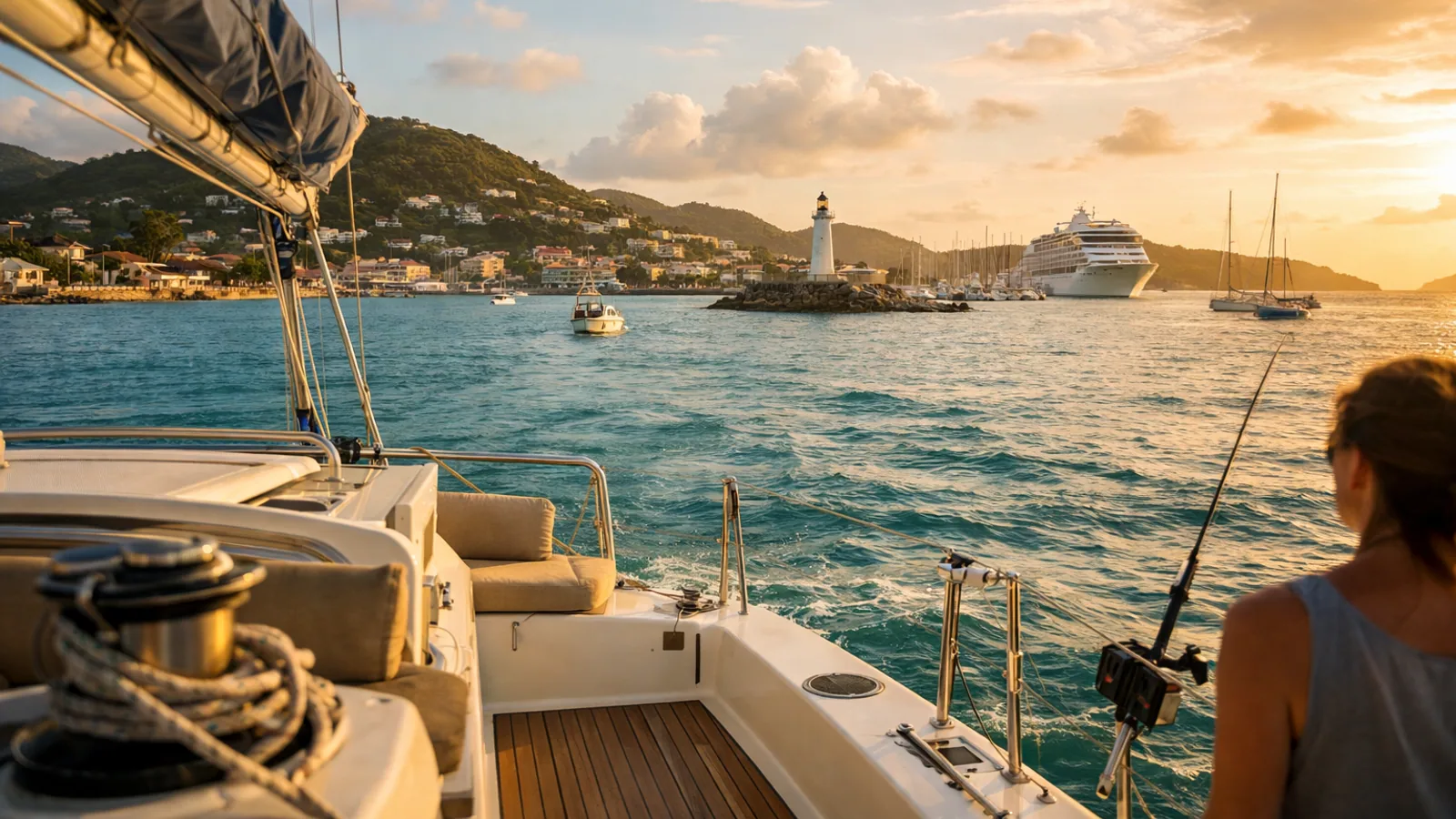 Voilier approchant la marina au retour d’une croisière en Guadeloupe