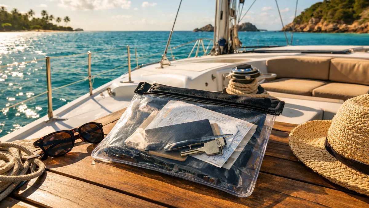 Documents de voyage protégés dans une pochette étanche à bord