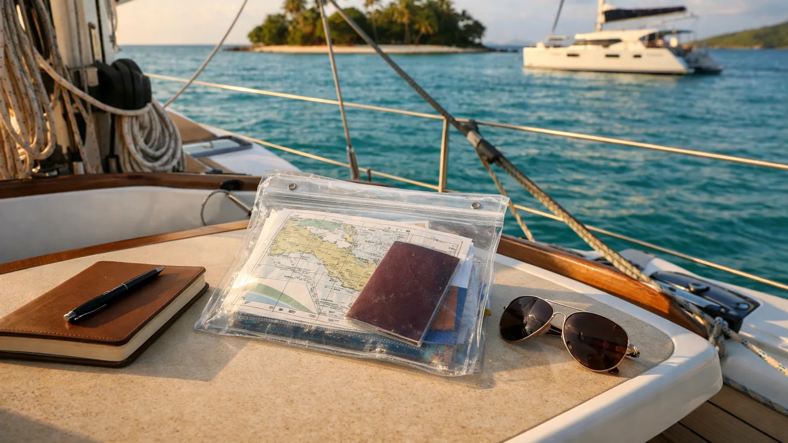 Documents de voyage protégés dans une pochette étanche à bord