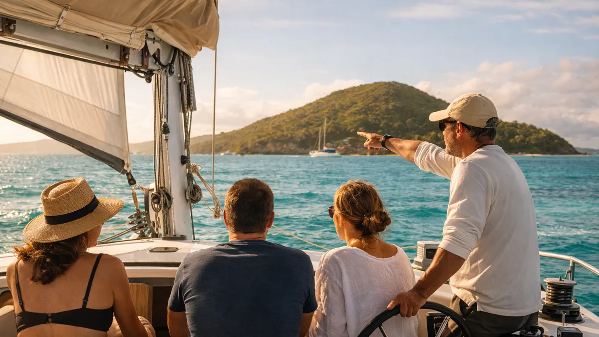 Skipper aidant un équipage à prendre en main un voilier