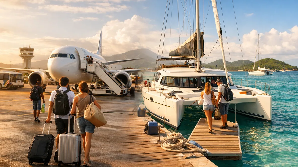 Route côtière vers une marina de Guadeloupe avant une croisière