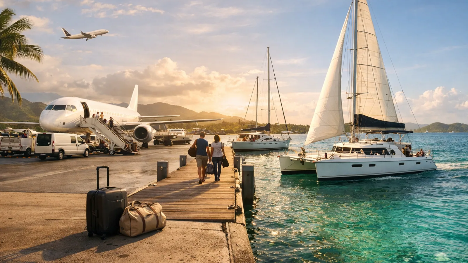 Route côtière vers une marina de Guadeloupe avant une croisière